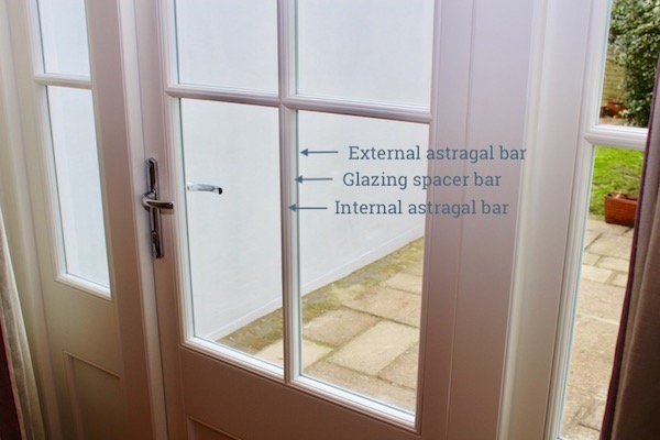 Wooden astragal bars with matching warm edge spacer duplex