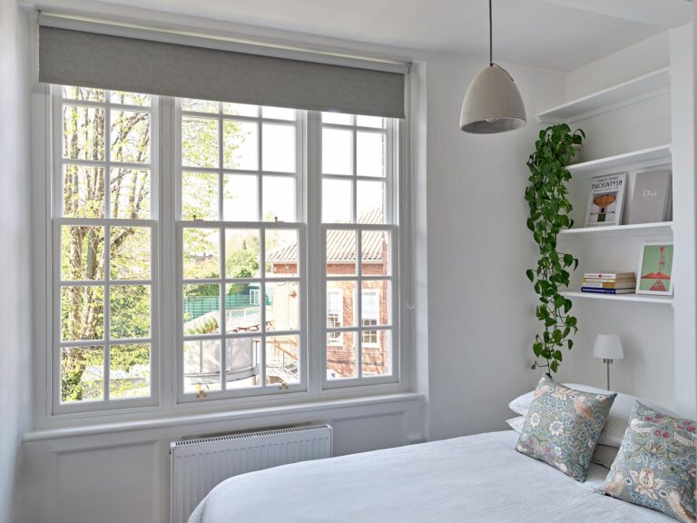 Venetian sash window with slimline glass