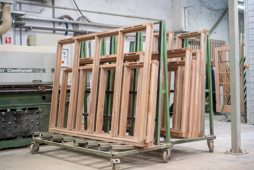 A picture of the factory with windows in a trolley