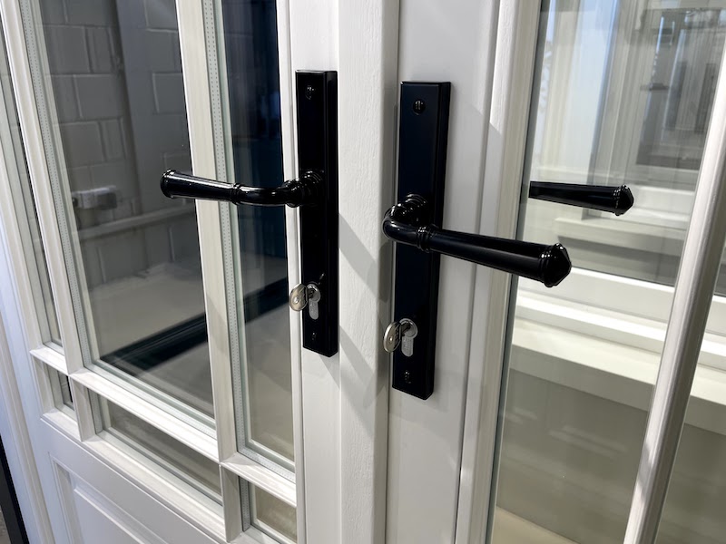 Sashed LTD showroom showing a French door showing black handles