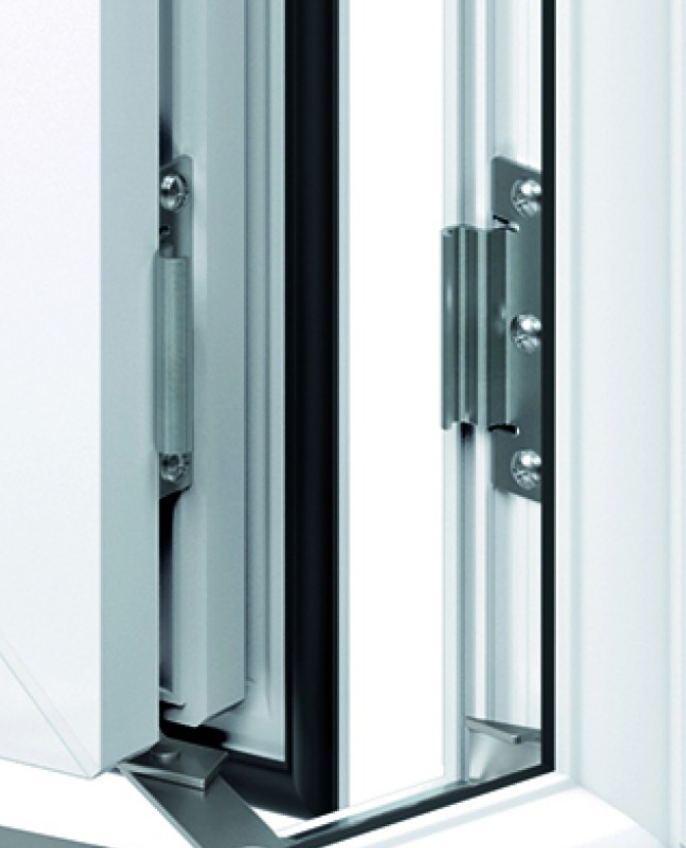 detail of a casement window hinge protector, which ensures safety