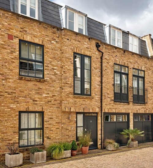 a mews house of timber Windows