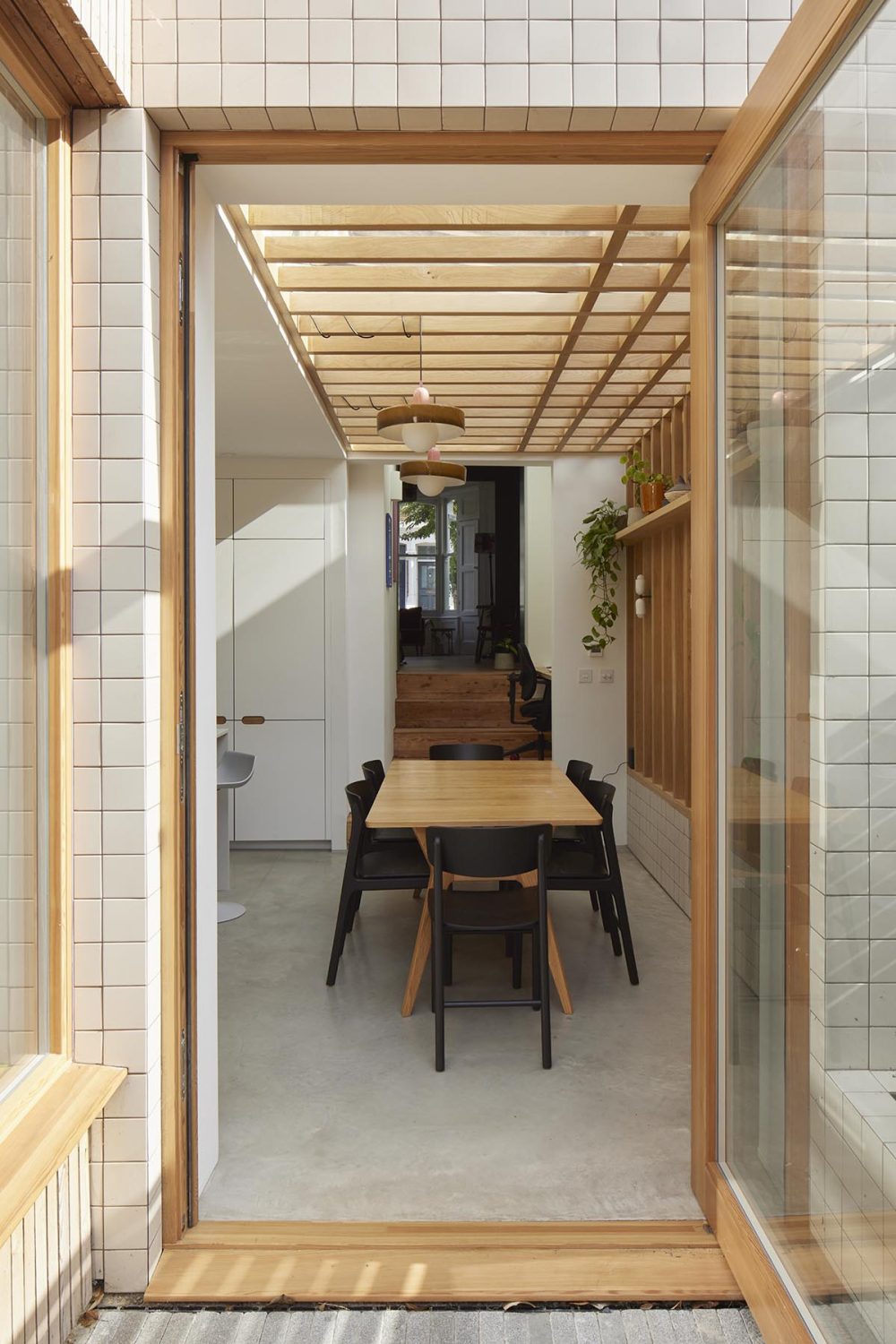 A larch timber pivot door
