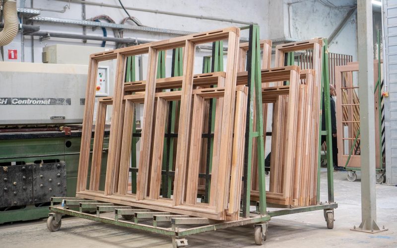 A picture of the factory with windows in a trolley