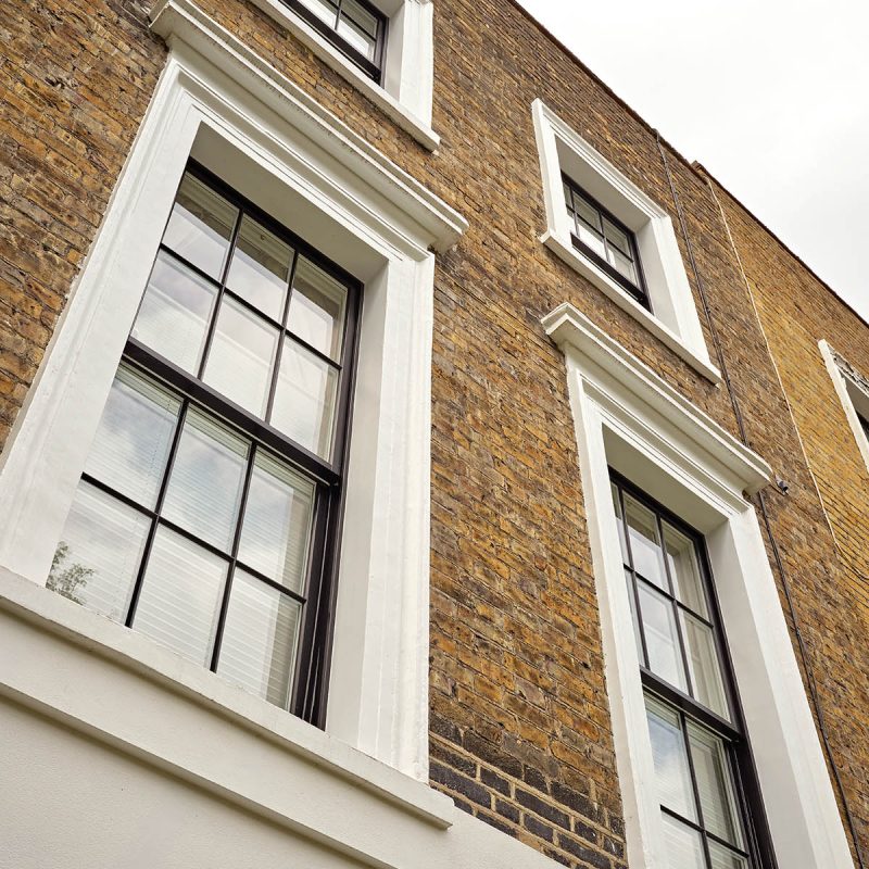 timber sash windows painted black