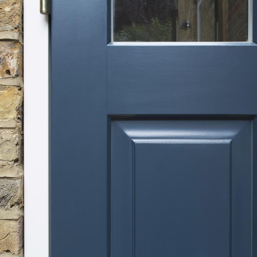 A deep blue timber door