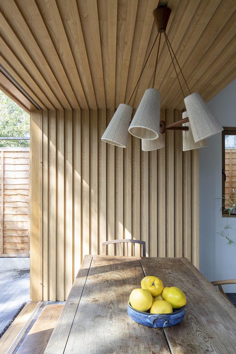 An oak sliding door in the kitchen