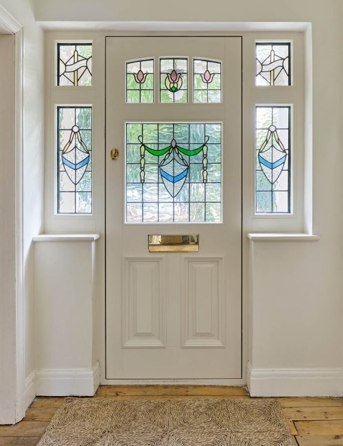 White door with stained glass made by Sashed in London