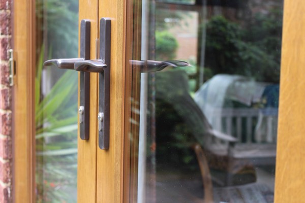 detail of the handles on French doors
