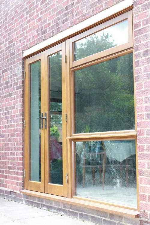 wooden French doors outside view